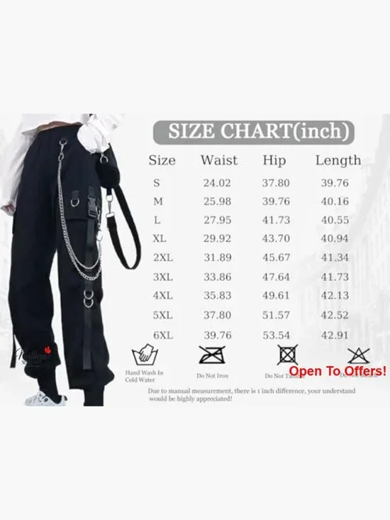 Cargo Pants with Removable Chain, Elastic Waist, Streetwear Joggers - Picture 2 of 5